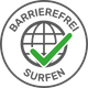 Symbol für barrierefreies Surfen mit Globus und grünem Häkchen im Kreis