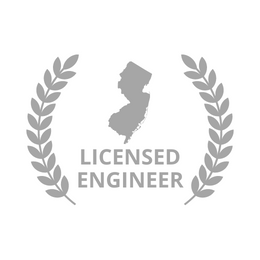 A licensed engineer logo with a laurel wreath and a map of new jersey.