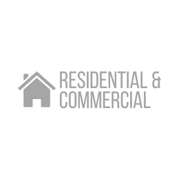 A logo for residential and commercial with a house on it.