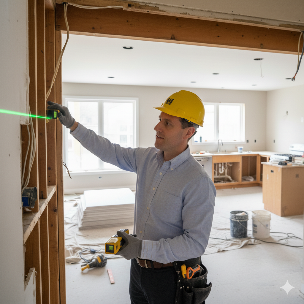 structural engineer inspecting a load bearing wall