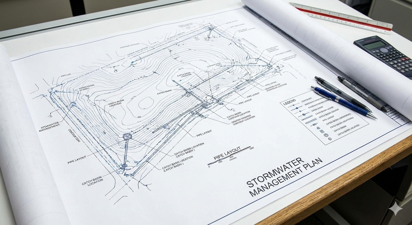 a drawing of a stormwater management plan