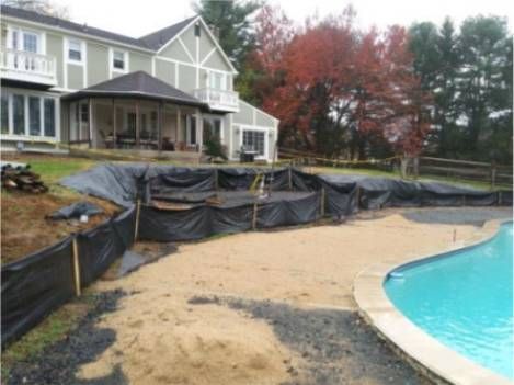 A large house with a swimming pool in front of it