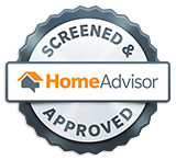A screened and approved home advisor logo on a white background.