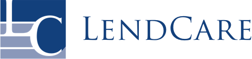 LendCare logo. Dark blue and light blue abstract graphic with