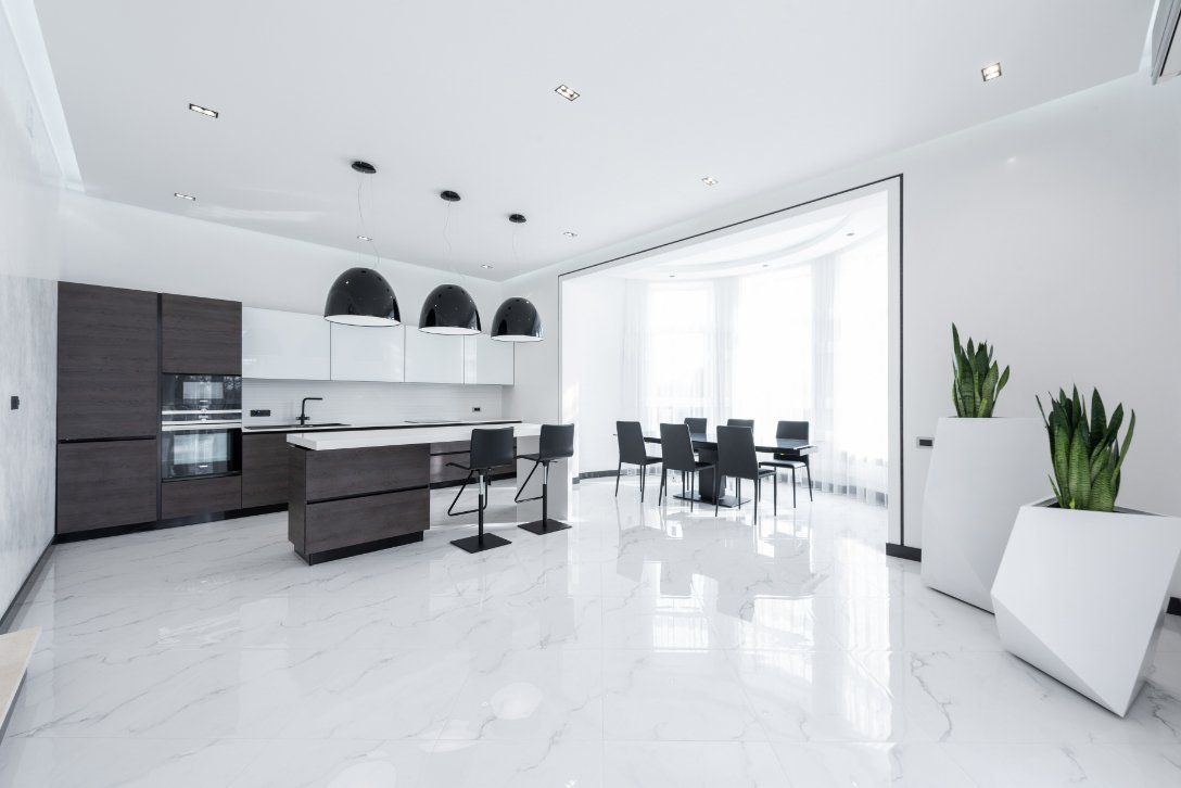 Newly installed polished concrete floors on a kitchen for a home property in Bendigo VIC.