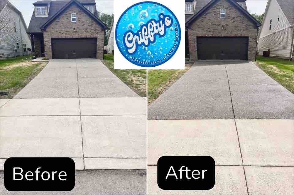 A driveway leading to a house with two garage doors