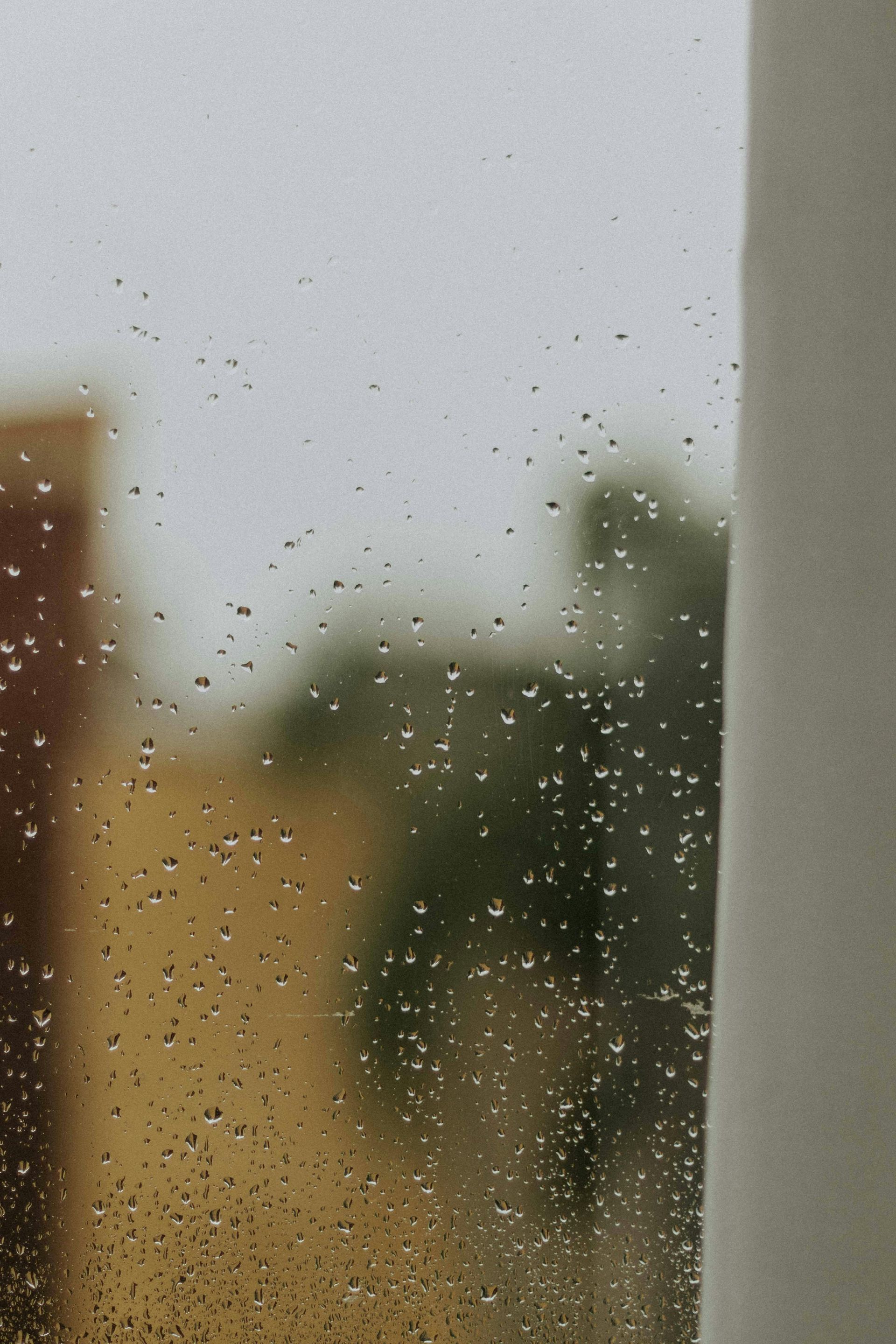 A close up of a window with rain drops on it.