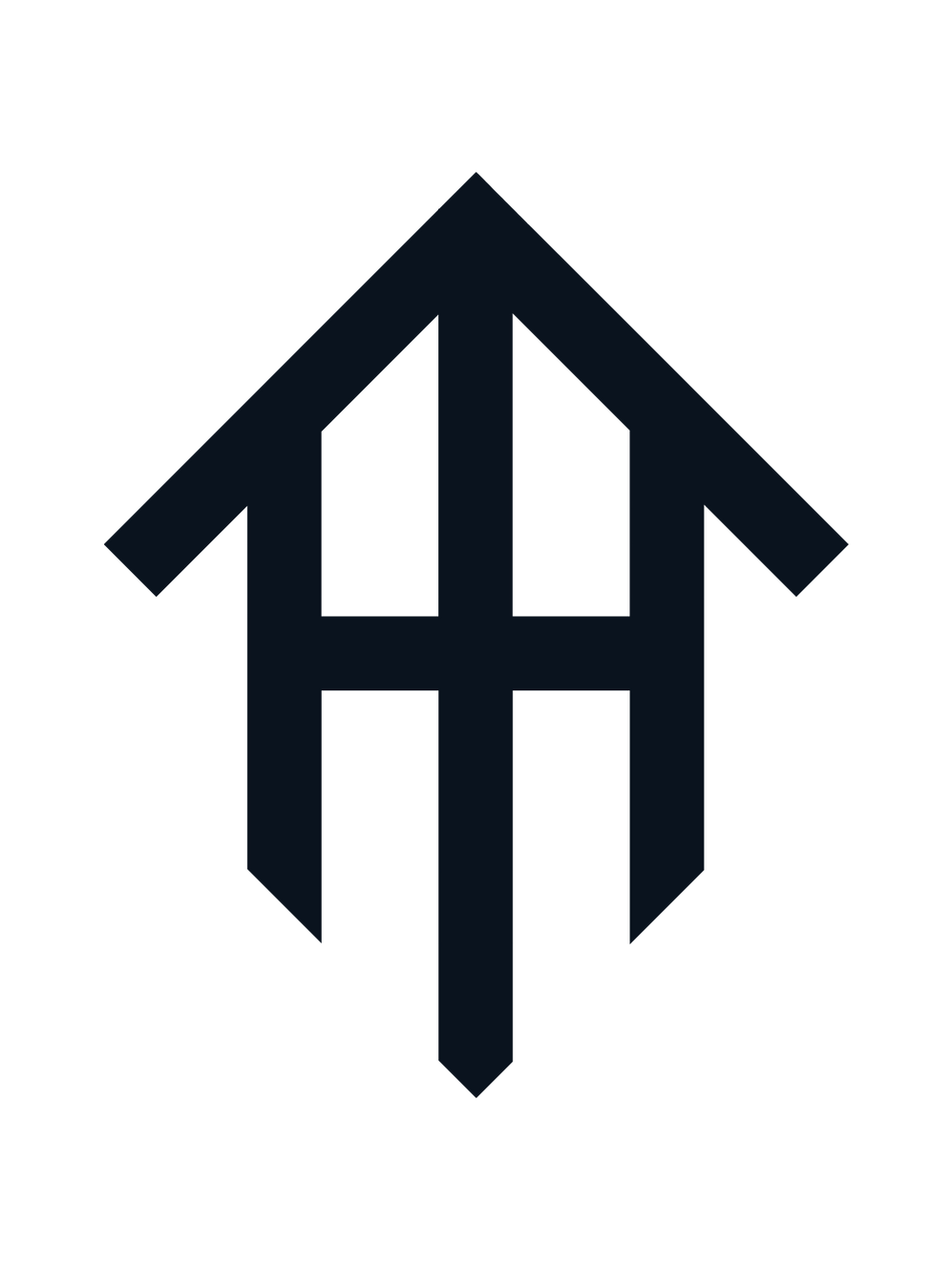 Black geometric logo: A stylized upward-pointing arrow with the letters 