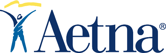 Aetna logo in blue with a stylized figure and yellow arc