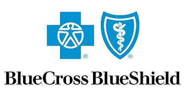 BlueCross BlueShield logo with blue cross and shield icons and black text on white background