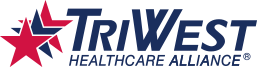 TriWest Healthcare Alliance logo with red and blue star icon and navy text on white background