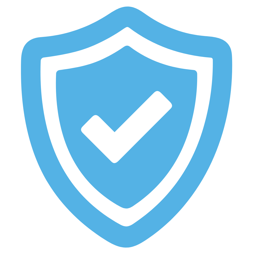 A blue shield with a white check mark inside of it.