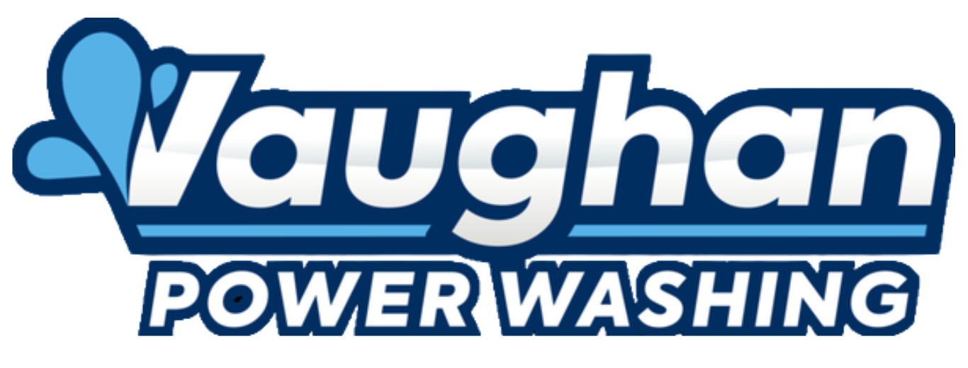 The logo for vaughan power washing is blue and white.