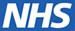 NHS logo is written in white letters on a blue background.