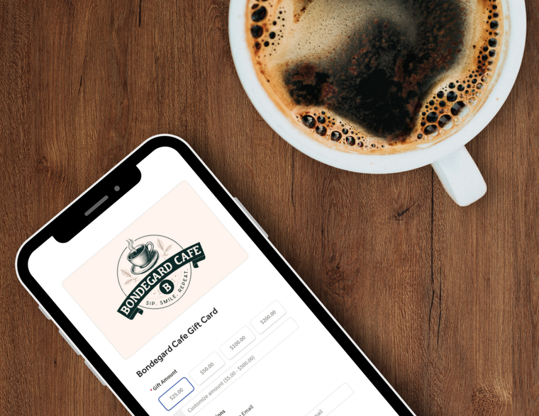 bondegard cafe egift card on a phone