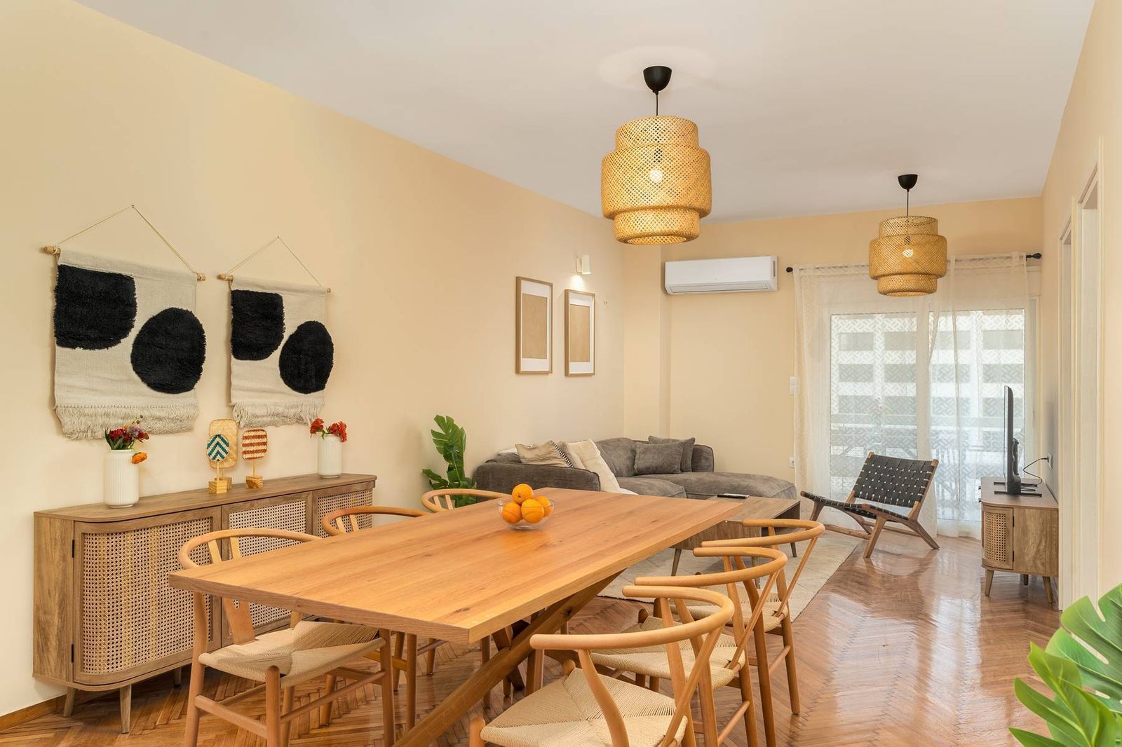 Furnished living room of an apartment in Koukaki, Athens, operated by Cheez Hospitality