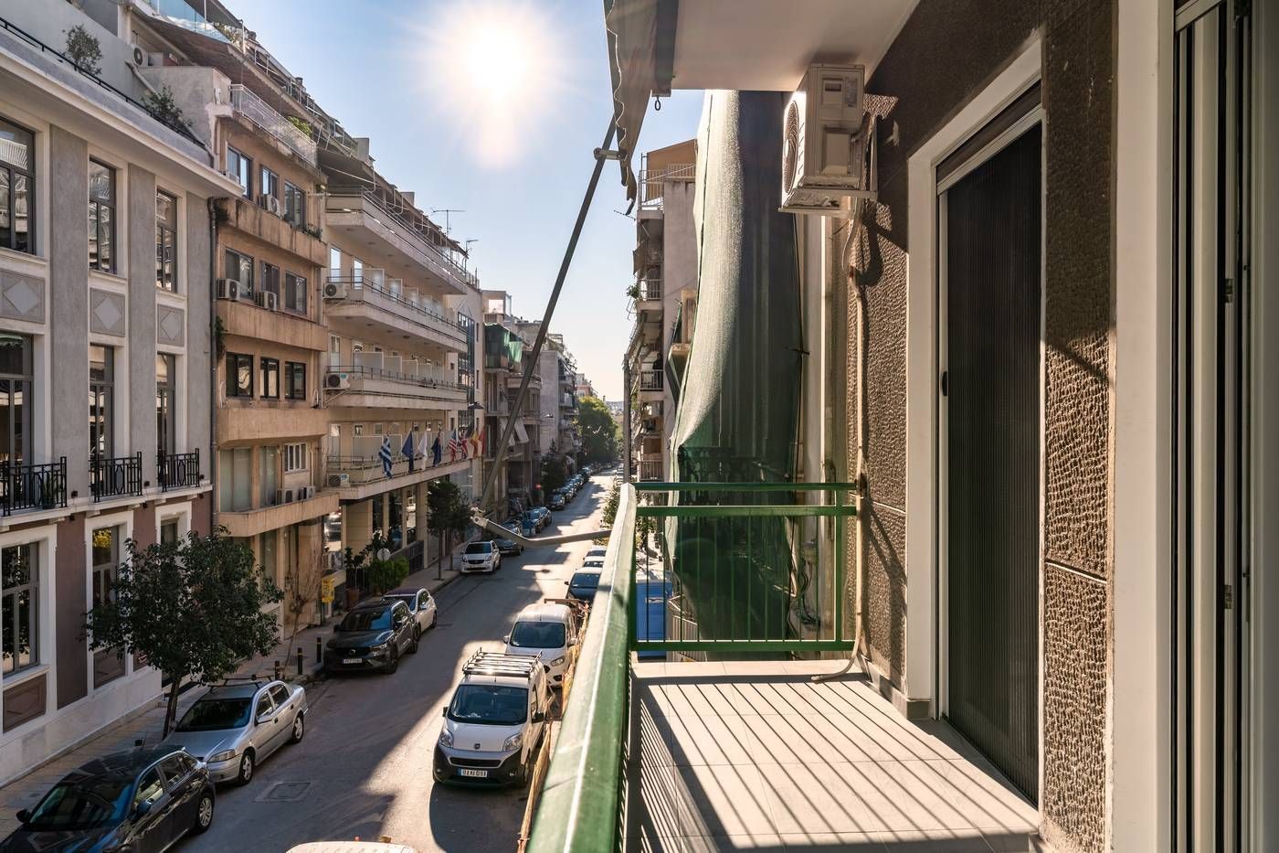 Residential street with balconies in central Athens