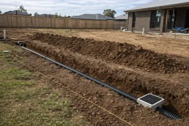 Drainage trench with drain and ag pipe for a new home build in Wilsonton, Toowoomba