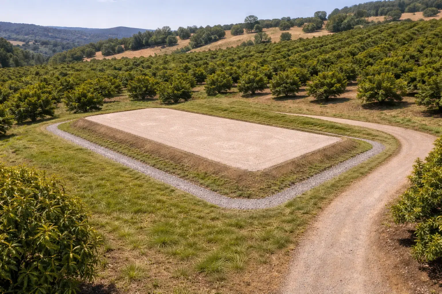 Raised pad for a future storage shed on an Avocado orchard near Hampton, QLD