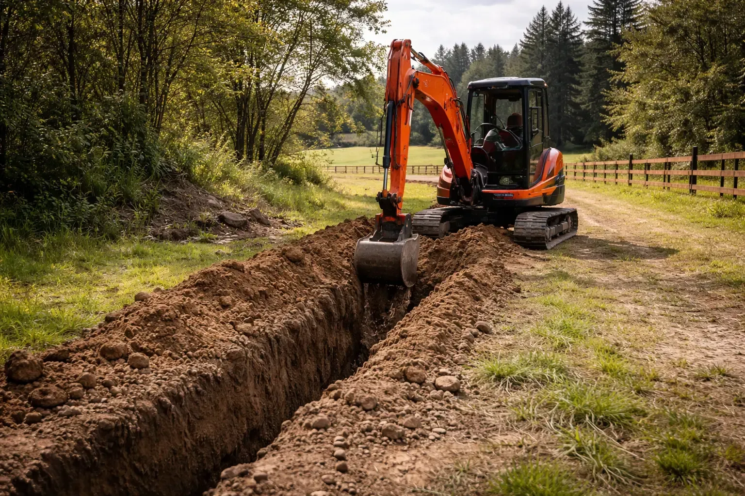 Digging a drainage trench for beside an access road that was constantly flooding after rain. Crows Nest, QLD