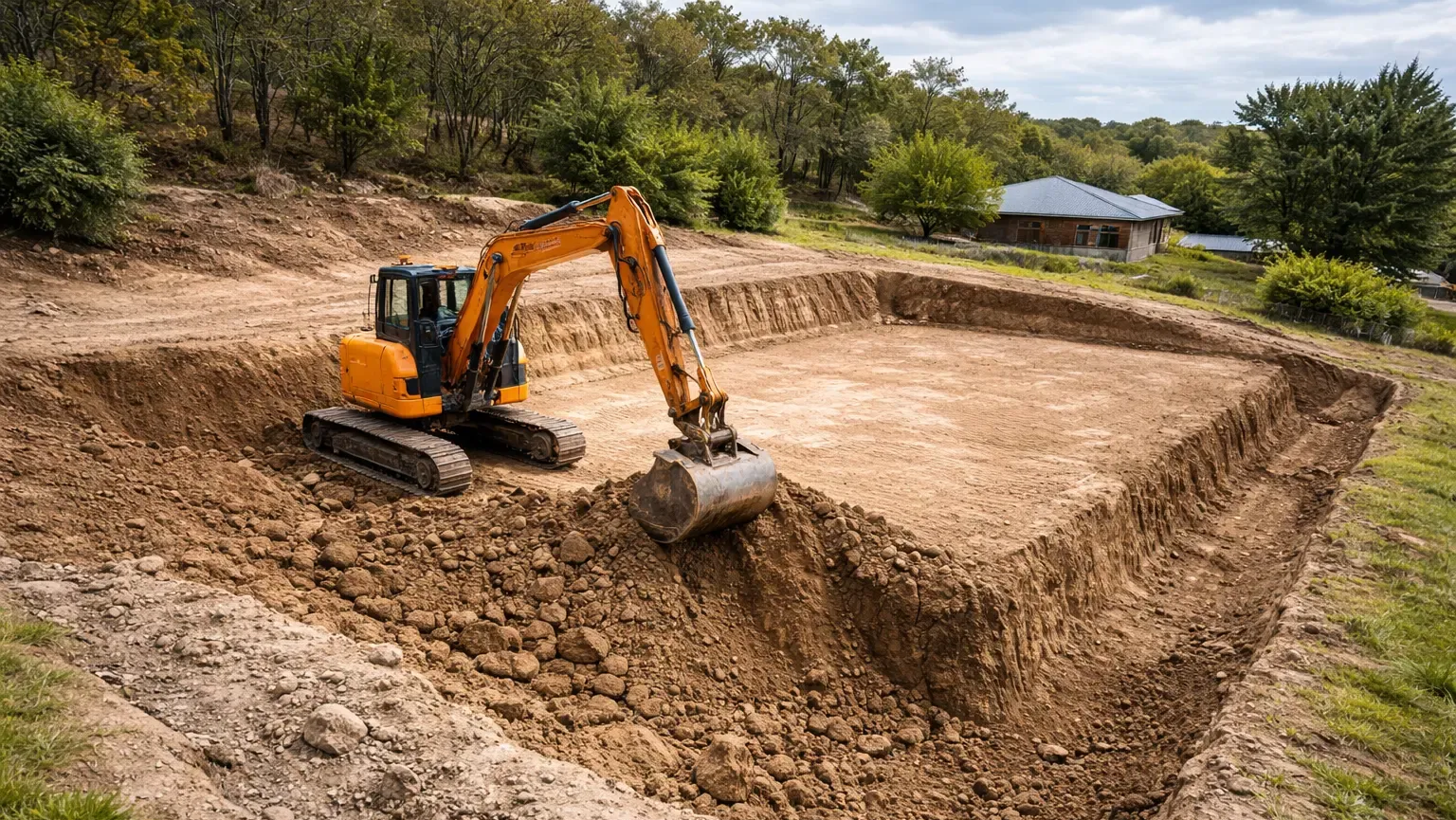 Site cut, fill and levelling on a steep semi rural block near Gowrie Junction, Toowoomba