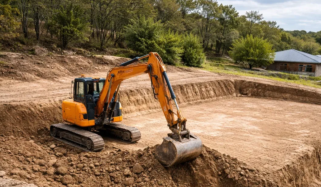 Site cut, fill and levelling on a steep semi-rural block near Gowrie Junction, Toow