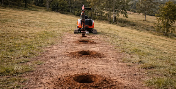 Excavator making post holes on a farm in Cooyar, QLD