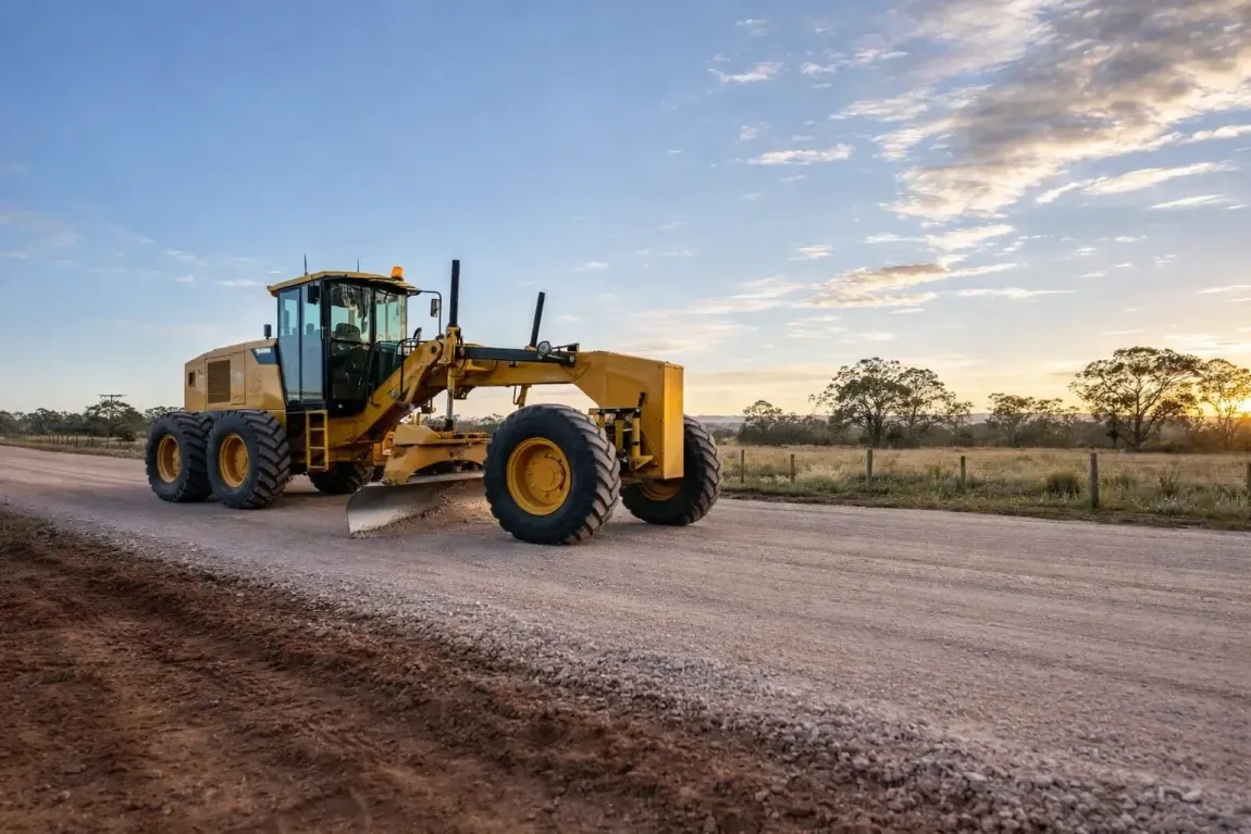 A yellow grader preparing an access road near Millmerran, QLD