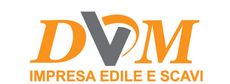 Logo per DVM Impresa Edile e Scavi in testo arancione e grigio con emblema stilizzato