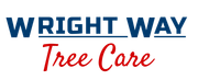 The logo for Wright Way Tree Care is blue and red.