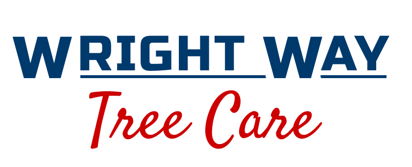 The logo for Wright Way Tree Care is blue and red.