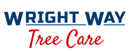 The logo for Wright Way Tree Care is blue and red.
