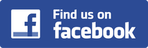 Facebook logo with “Find us on Facebook” text on a blue background