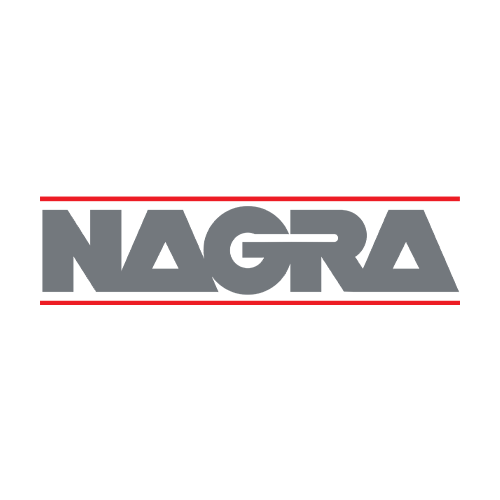 NAGRA logo in grey text with red lines above and below, on a white background.