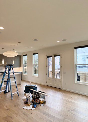 There is a ladder in the middle of the room.