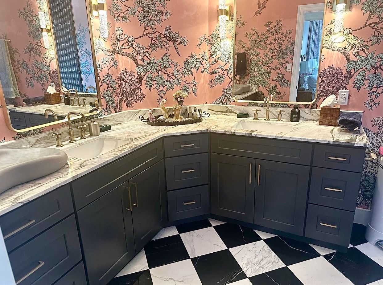 Austin bathroom remodel with open layout quartzite countertops and walk-in shower