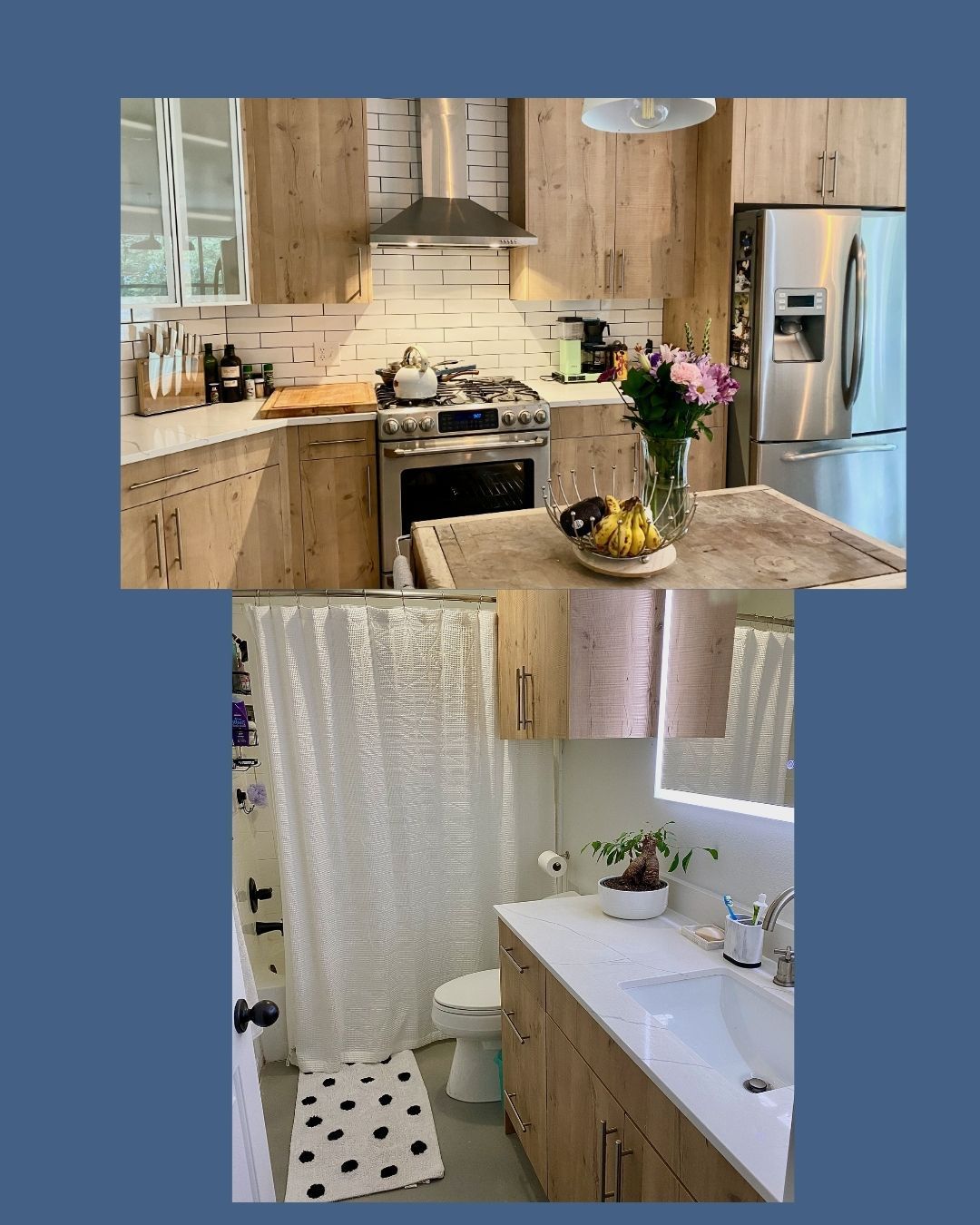 kitchen and bathroom remodel projects for repeat client in dripping springs