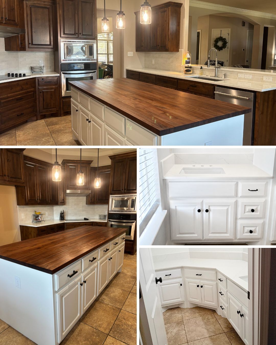 photo collage of bathroom remodel and kitchen remodel for liberty hill client