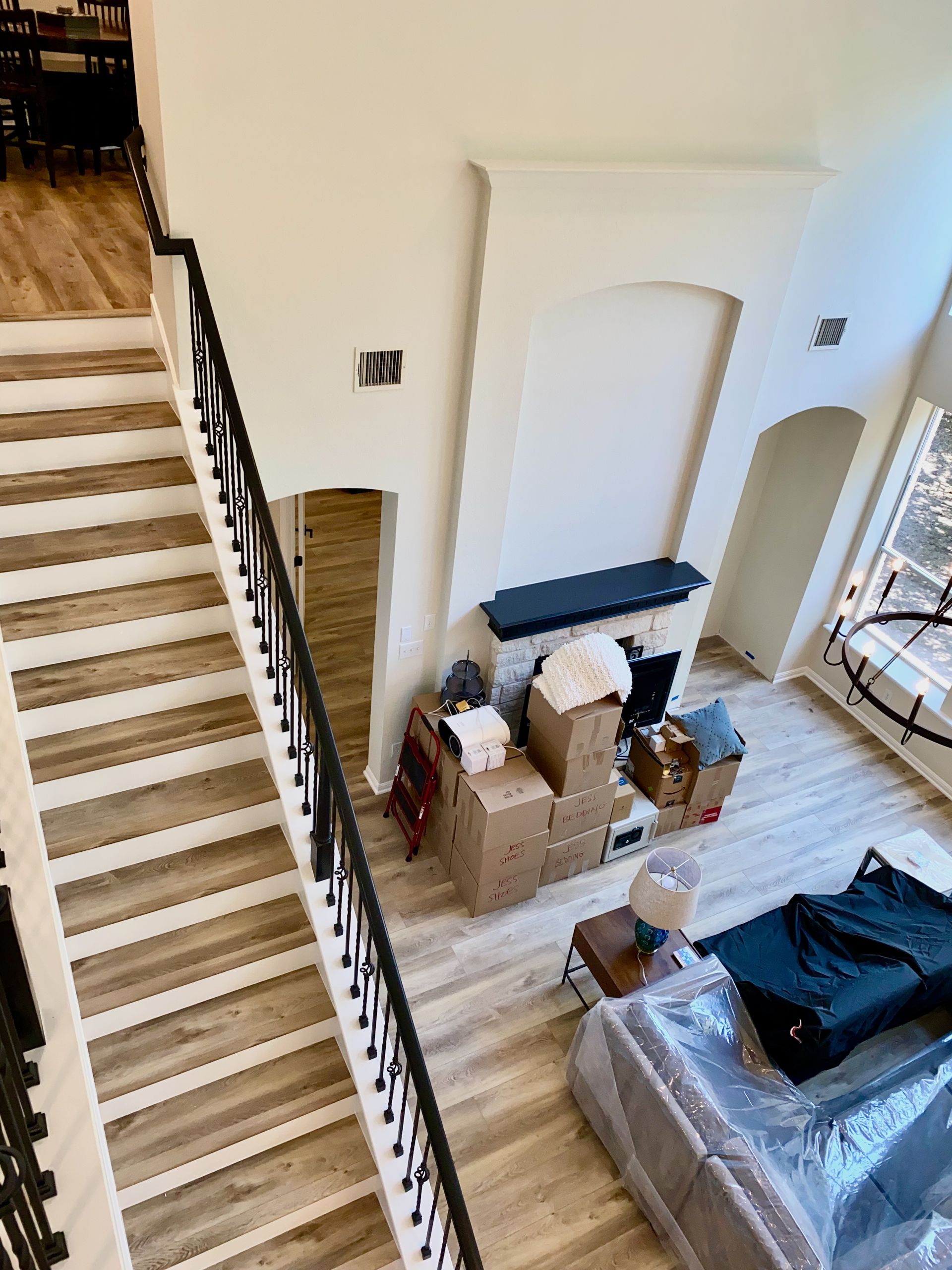 Southwest Austin home after full interior painting including walls ceilings doors trim and stairs