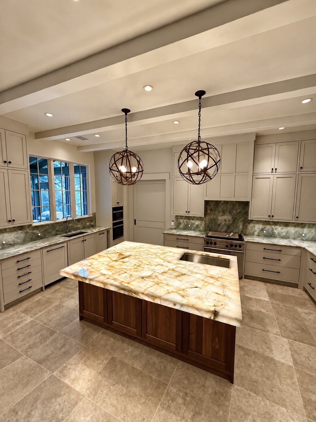 Austin Tarrytown kitchen remodel with custom inset walnut island and Crystallo Antigua Premium quartzite