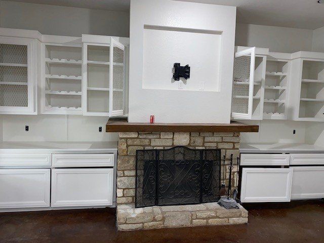 Home in Lake Travis area of Austin, TX that had whole house cabinet painting and cabinet staining completed by Austin Painting and Cabinets