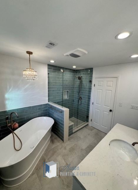 Cedar Park bathroom remodel with walk-in shower and freestanding tub