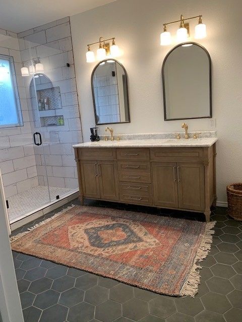 bathroom remodel in austin tx including new shower, tub, and vanity