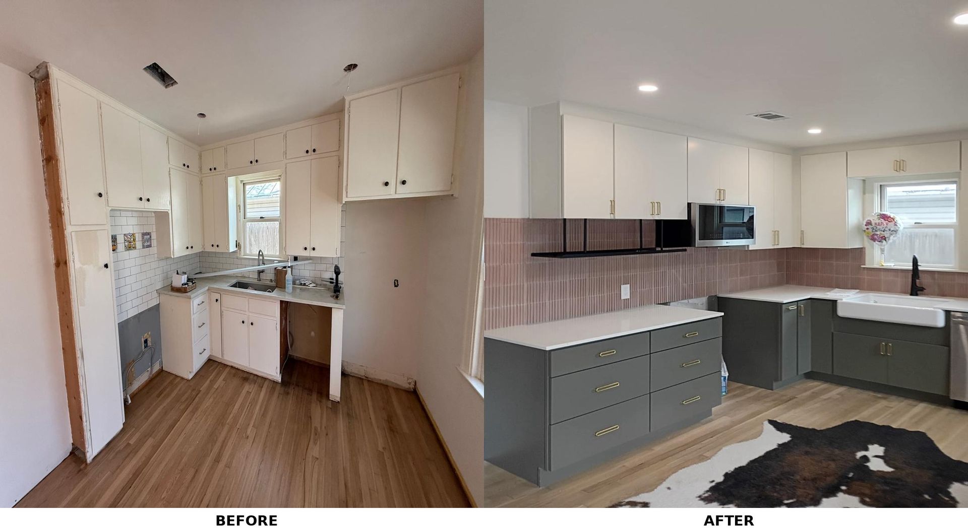 Before and after of custom kitchen remodel in Austin, TX