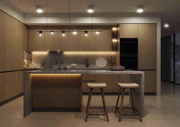 Austin kitchen remodel with recessed lighting, pendant lights over island, and bright under cabinet lighting