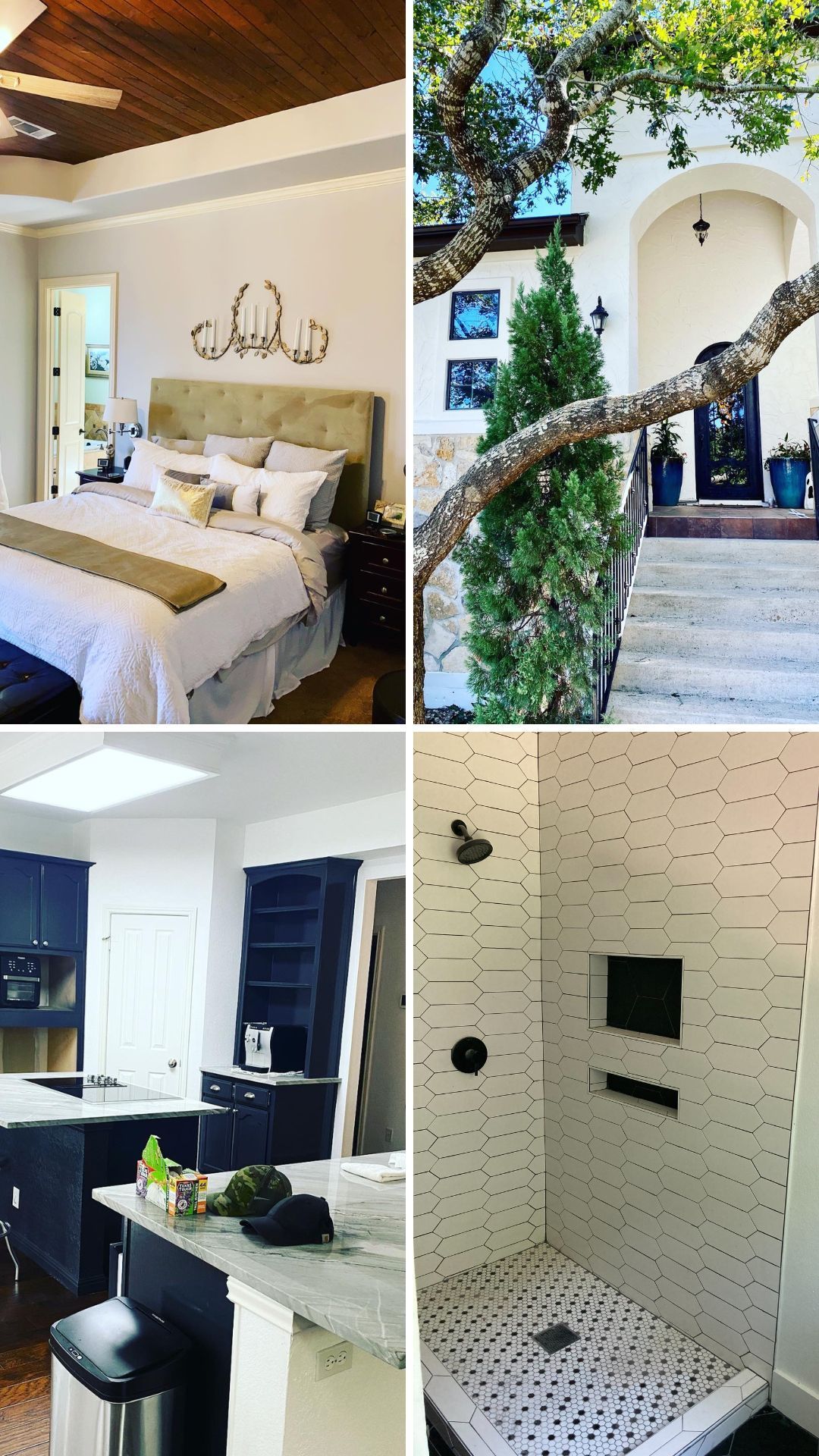 collage of bathroom remodel, kitchen remodel, interior painting and exterior painting projects for t
