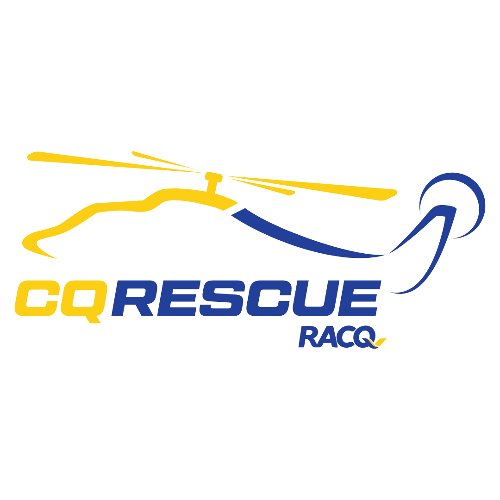 A Yellow and Blue Logo for Cq Rescue Racq — Pat McDonnell Earthmoving in Bowen, QLD