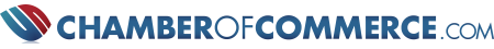 The logo for chamber of commerce.com is blue and red