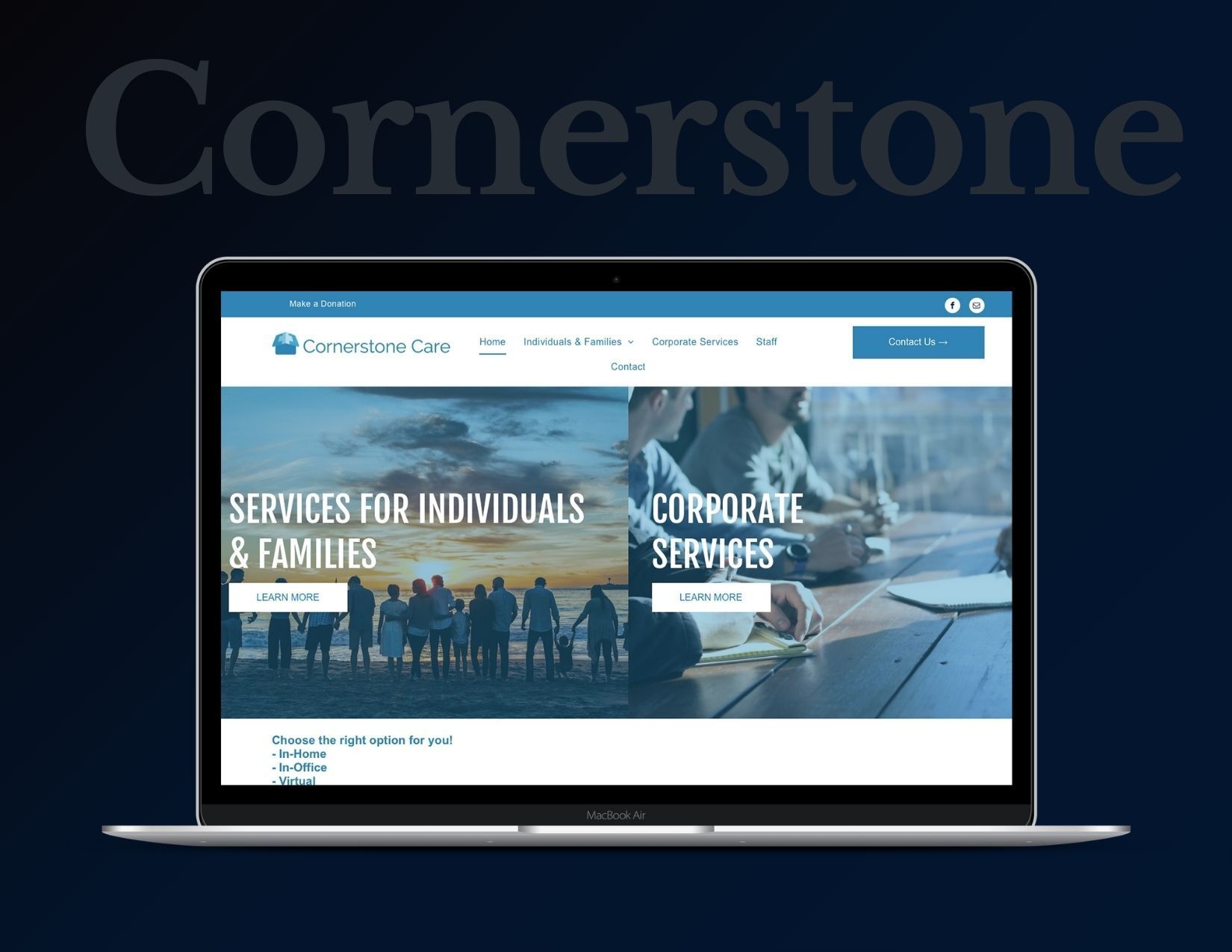 a laptop computer is open to a cornerstone website .