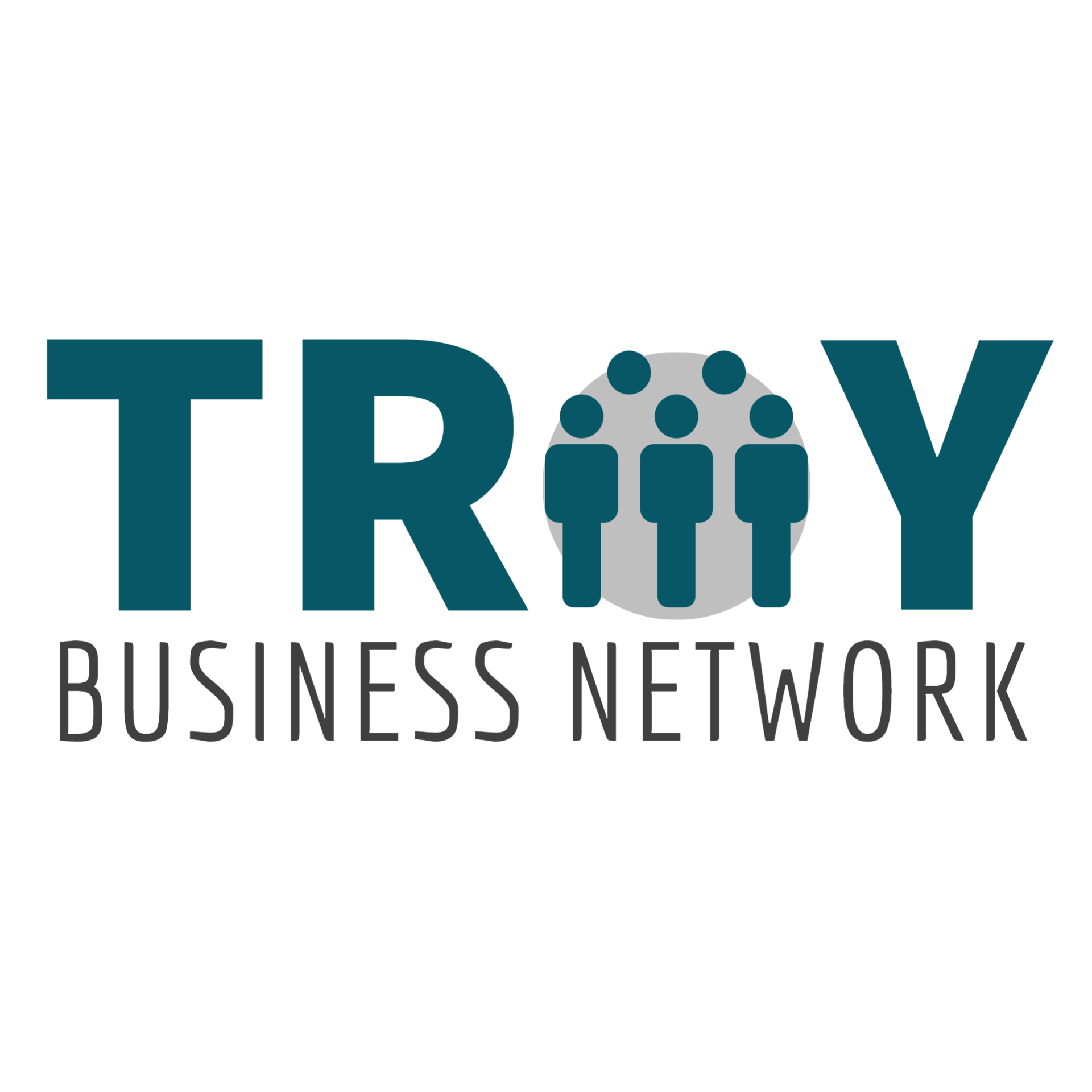the troy business network logo has a group of people in a circle .